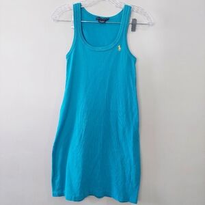 Ralph Lauren tank top dress Small blue with yellow pony knee length scoop neck